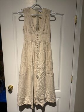 Madison the Label Cream Button-Front Midi Dress